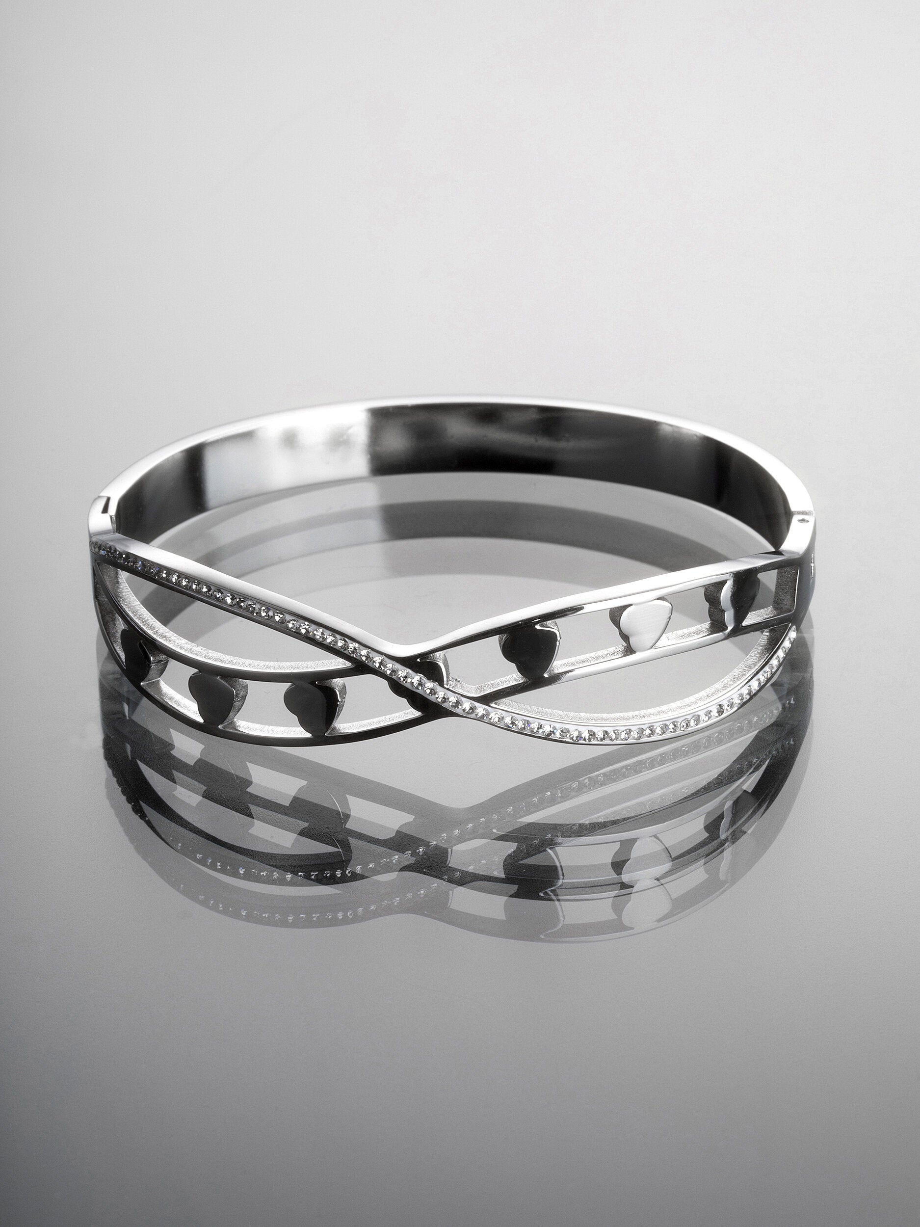 Náramek z chirurgické oceli elegantní se srdíčky NM3263-0112