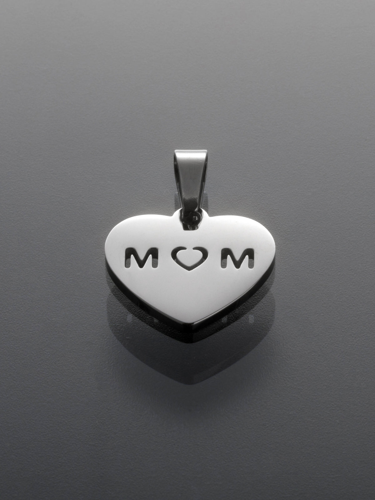 Přívěsek z chirurgické oceli srdíčko MOM stříbrné PK1729-0112