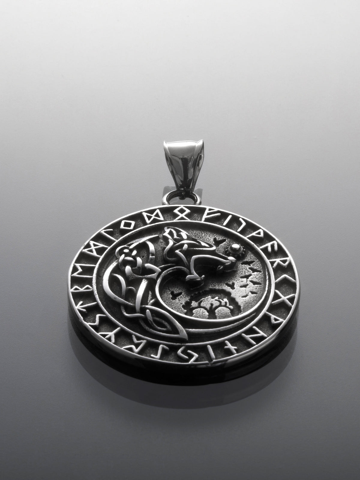 Přívěsek z chirurgické oceli vikingská tematika, vlk Fenrir, stříbrná barva PK1718-0137