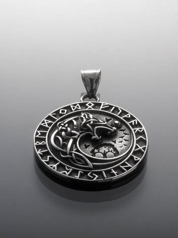 Přívěsek z chirurgické oceli vikingská tematika, vlk Fenrir, stříbrná barva PK1718-0137