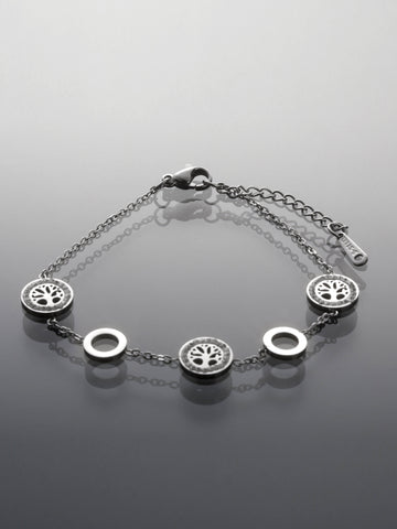 Řetízkový náramek z chirurgické oceli ozdobený kolečky a stromy života  NM3285-0112