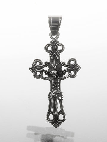 Bohatě zdobený přívěsek z chirurgické oceli, kříž s Kristem PK1783-0112