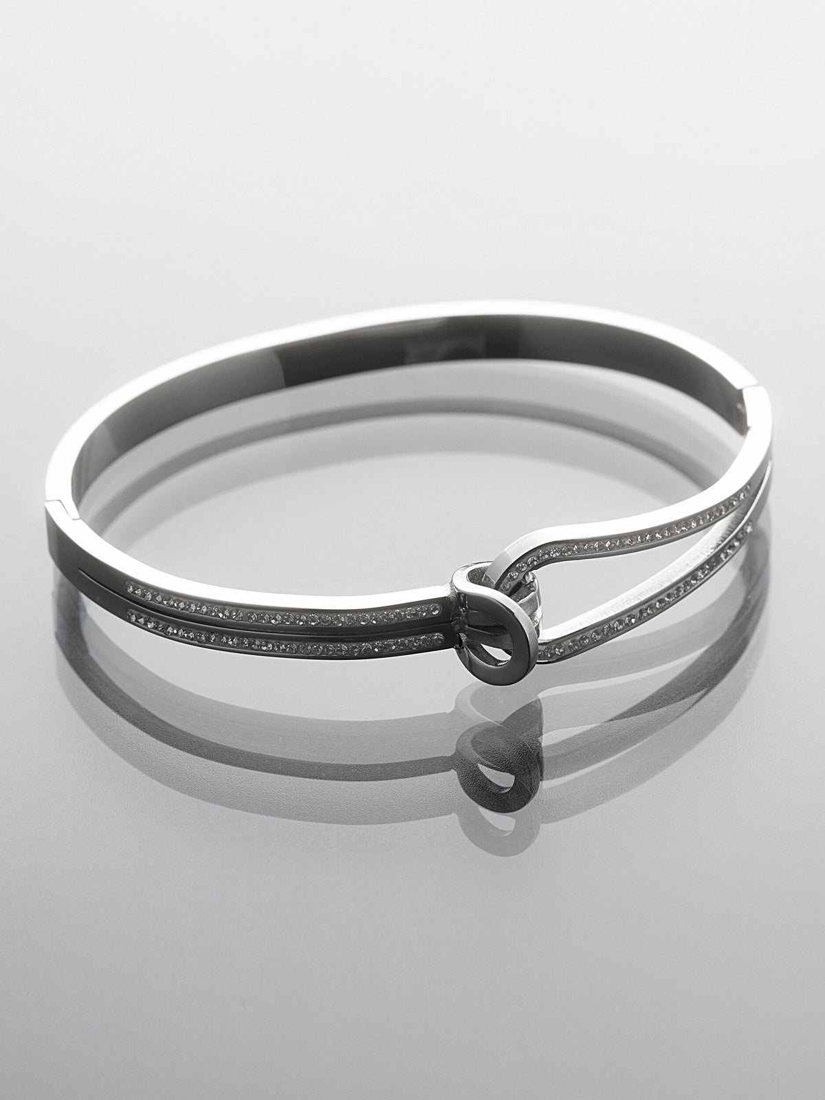 Pevný náramek z leštěné chirurgické oceli s drobnými krystalky uzlík NM3318-0112