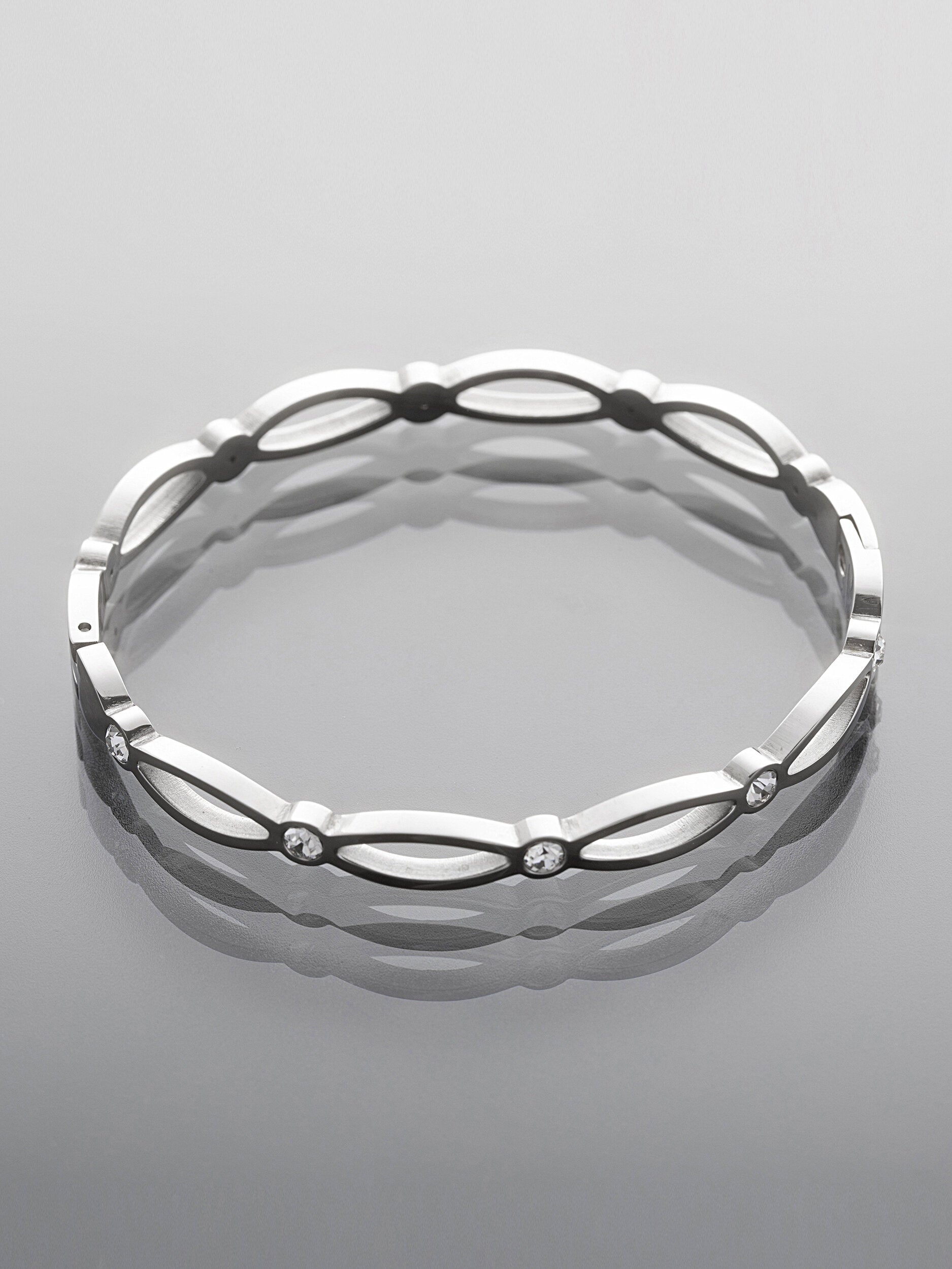 Pevný náramek z leštěné chirurgické oceli s krystaly NM3320-0112