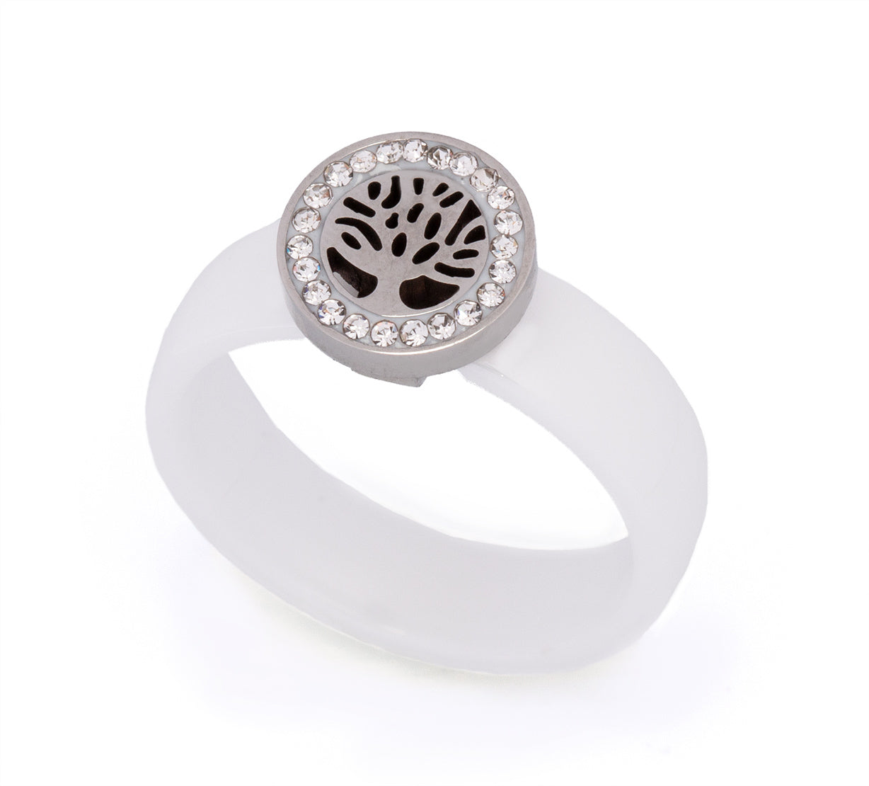 Krásný prstýnek z keramiky a chirurgické oceli s motivem stromu života PR0181-016301