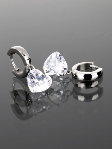 Elegantní kruhové ocelové náušnice s krystaly ve tvaru srdce NE1242-0107
