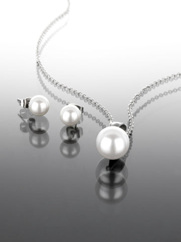  Luxusní sada jemných náušnic a náhrdelníku z chirurgické oceli s bílými syntetickými perlami SD0146-0107