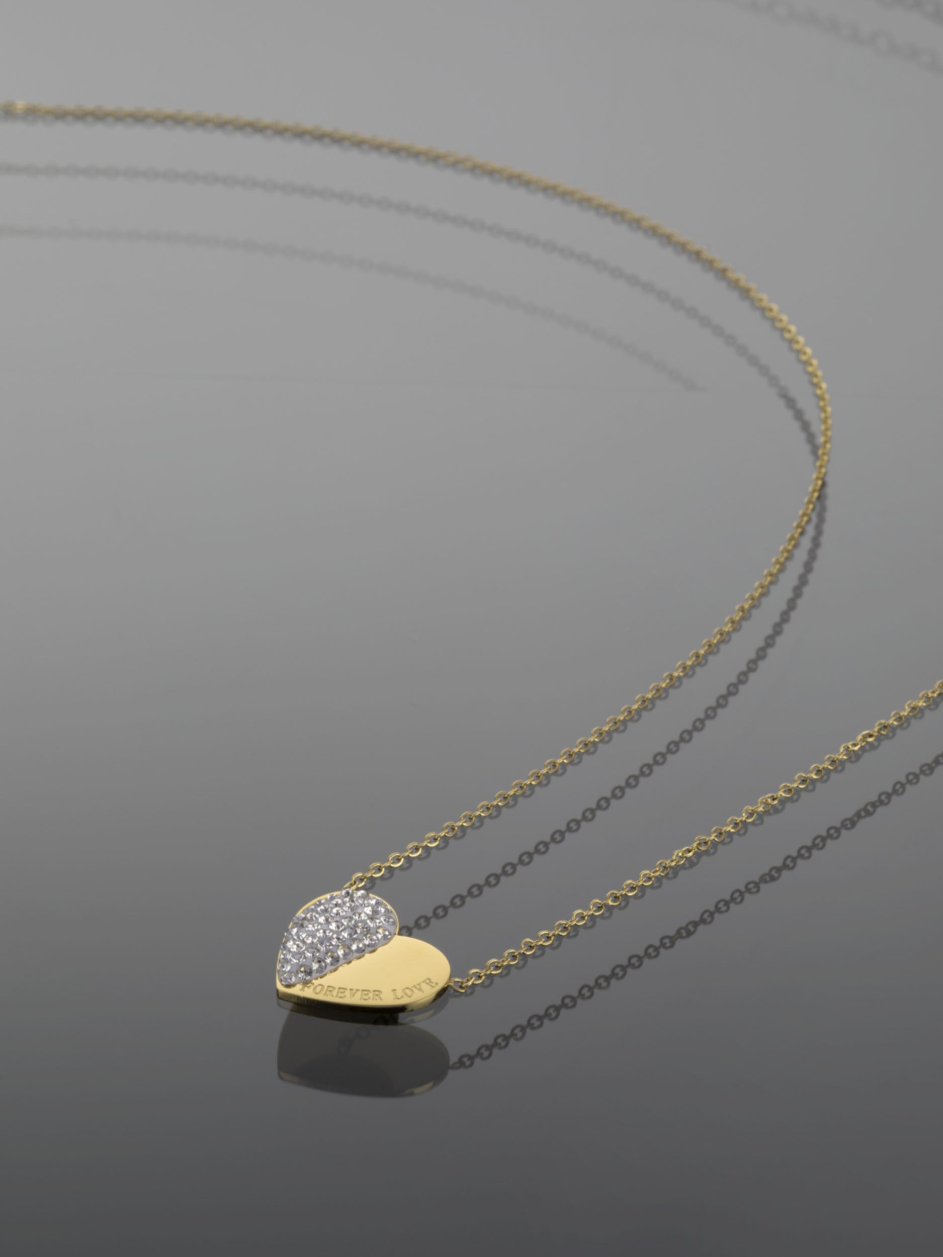 Luxusní ocelový náhrdelník zlaté barvy z poloviny vykládaný čirými krystaly NK0684-0114