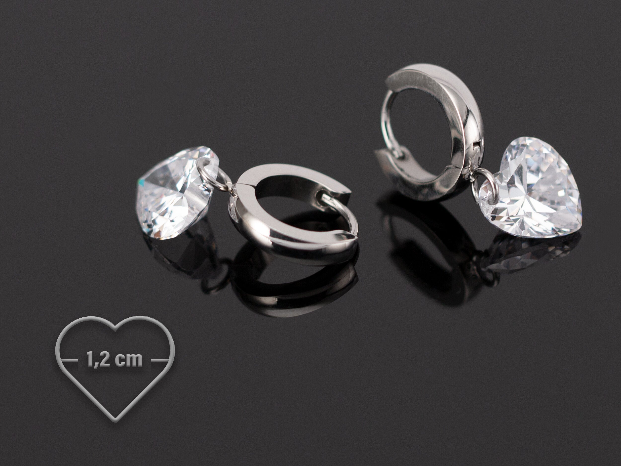 Elegantní kruhové ocelové náušnice s krystaly ve tvaru srdce NE1242-0107