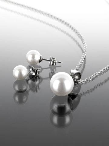 Exkluzivní souprava náhrdelníku a náušnic s bílými perlami  SD0151-0107