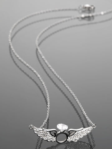 Krásný ocelový náhrdelník andělská křídla vykládaná čirými krystaly NK0655-0107
