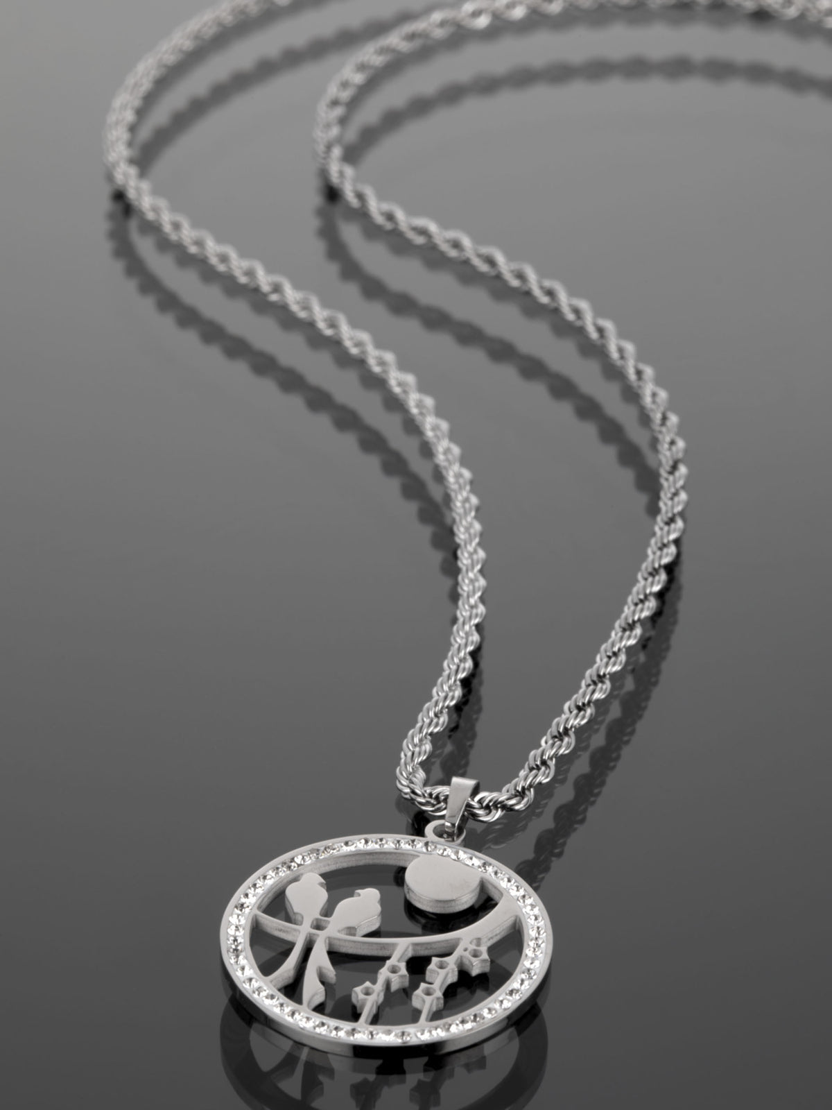 Krásný náhrdelník z chirurgické oceli s kruhem s čirými krystaly  NK0916-0107