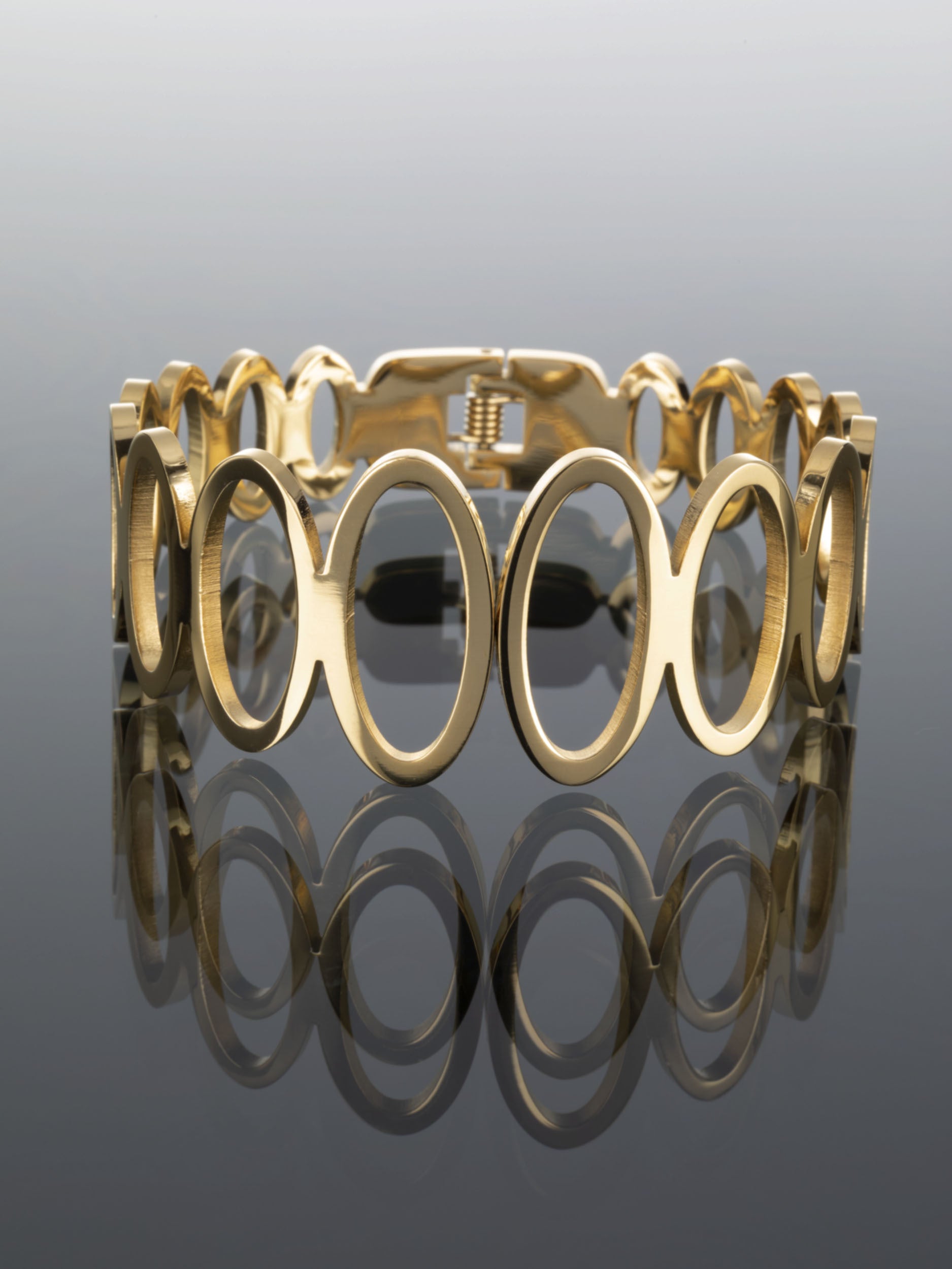 Luxusní náramek zlaté barvy z chirurgické oceli s ovály  NM1428-0114