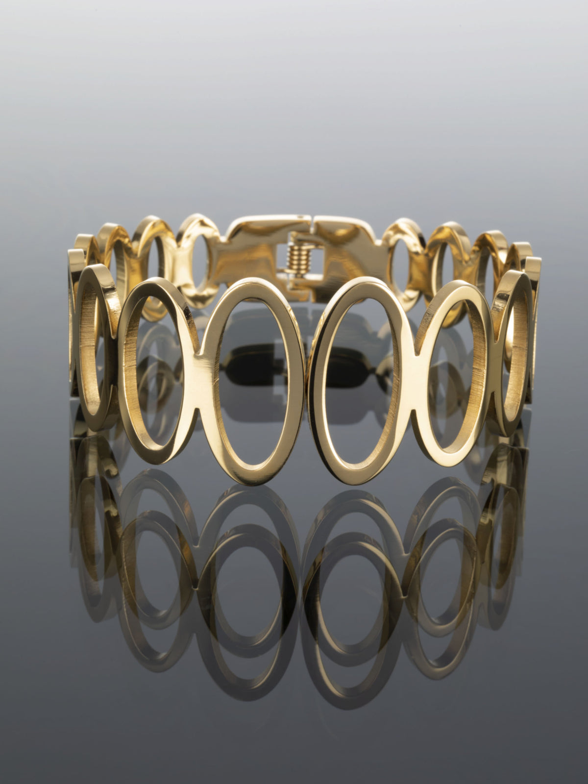 Luxusní náramek zlaté barvy z chirurgické oceli s ovály  NM1428-0114