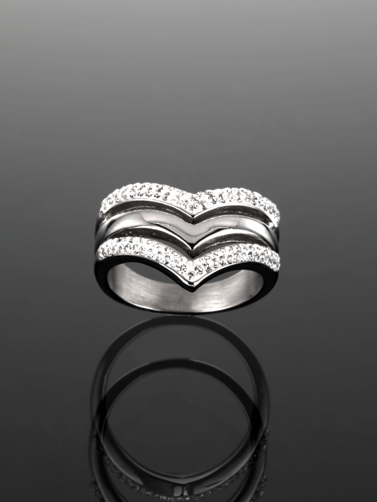 Luxusní prstýnek z chirurgické oceli s čirými krystaly PR0187-016107