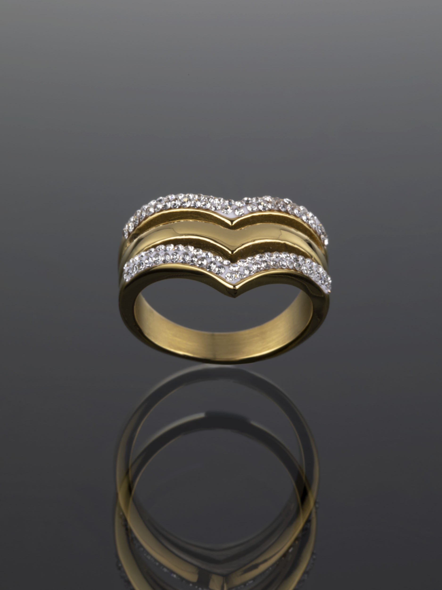 Luxusní prstýnek z chirurgické oceli s čirými krystaly PR0187-015507