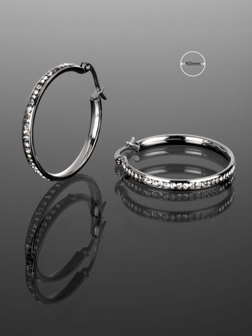Luxusní masivní kruhové náušnice z chirurgické oceli s drobnými čirými krystaly  NE1564-0107