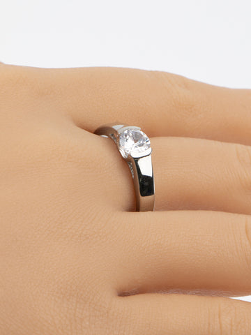 Luxusní moderní prstýnek z chirurgické oceli s čirým krystalem PR0236-015507