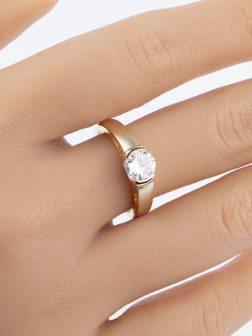 Krásný prstýnek z chirurgické oceli zlaté barvy s čirým krystalem  PR0218-016114