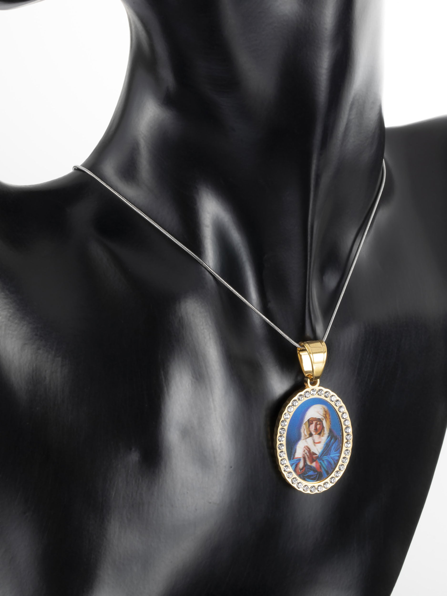 Luxusní medailonek s Pannou Marií z chirurgické oceli zlaté barvy PK0896-0114
