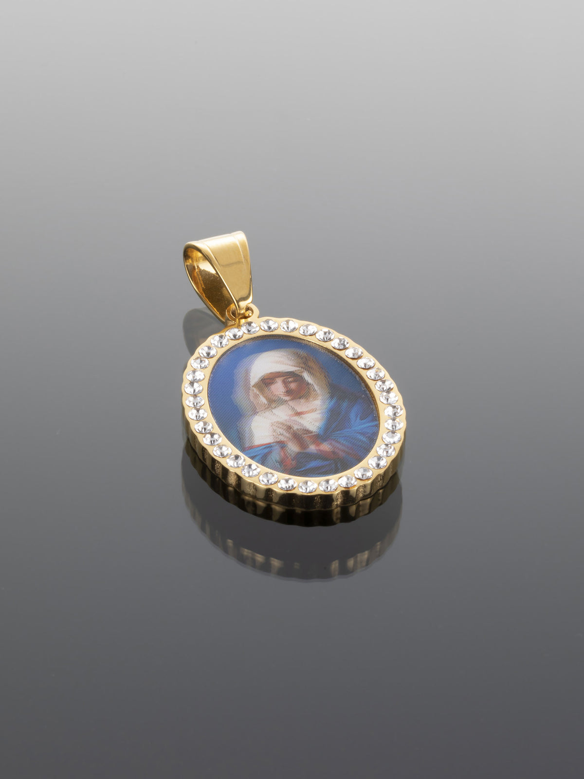 Luxusní medailonek s Pannou Marií z chirurgické oceli zlaté barvy PK0896-0114