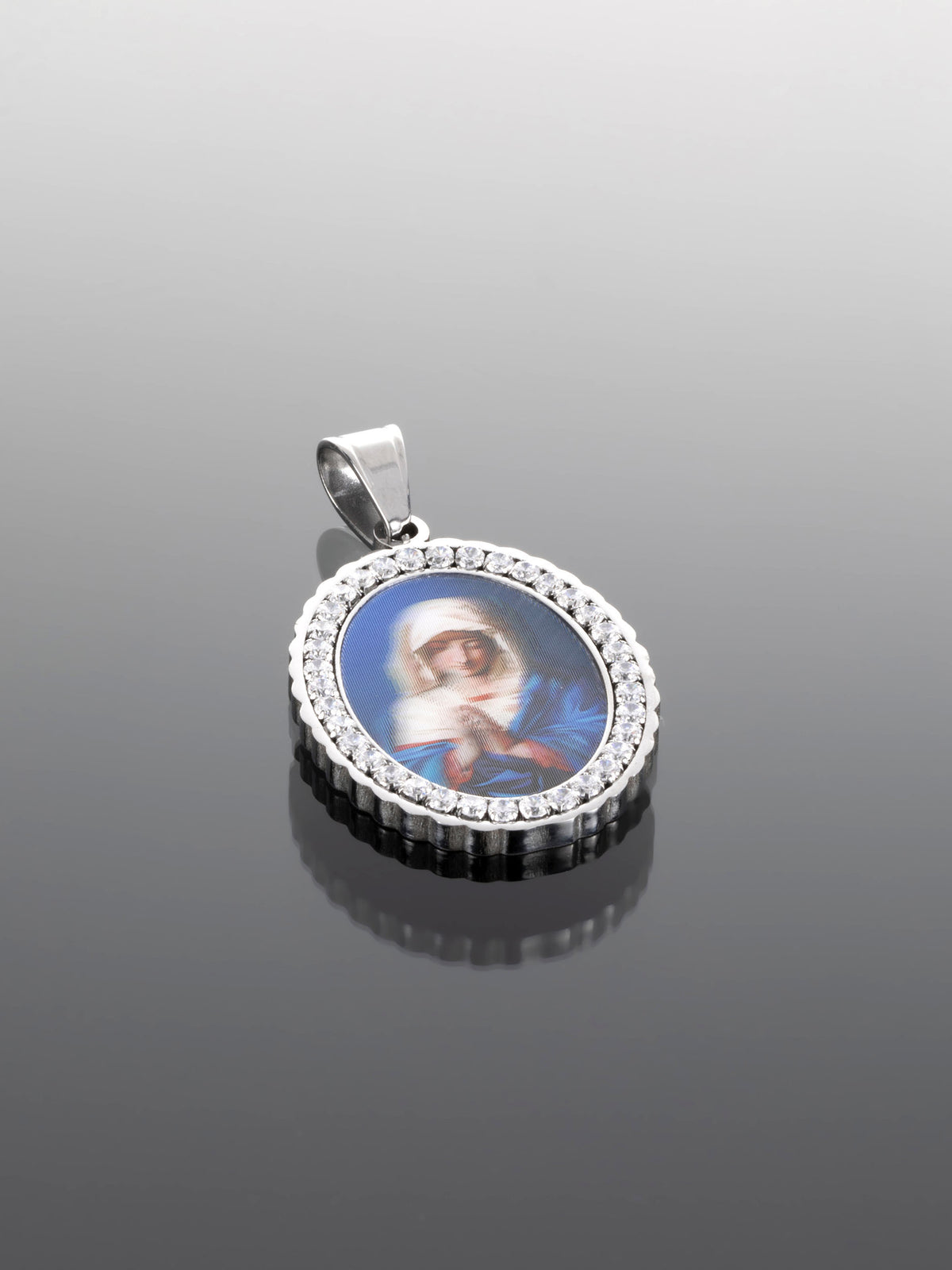 Luxusní medailonek s Pannou Marií z chirurgické oceli stříbrné barvy PK0897-0112