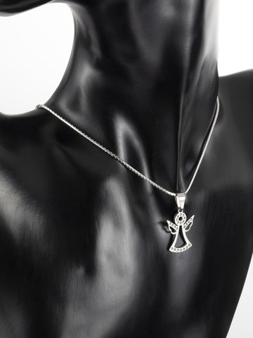 Luxusní přívěsek ve tvaru anděla s drobnými čirými krystaly z chirurgické oceli PK0903-0107