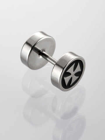 Plug piercing do ucha z chirurgické oceli s motivem železného kříže v černém poli  VB0048-07
