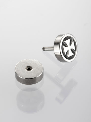 Plug piercing do ucha z chirurgické oceli s motivem železného kříže v černém poli  VB0048-07