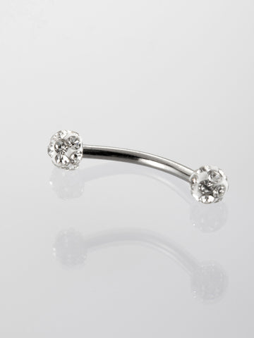Banánek piercing do obočí s drobnými čirými krystaly z chirurgické oceli VB0021-07