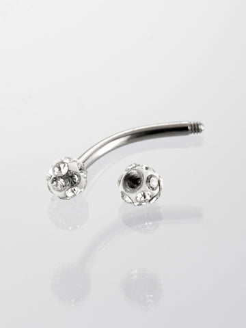 Banánek piercing do obočí s drobnými čirými krystaly z chirurgické oceli VB0021-07