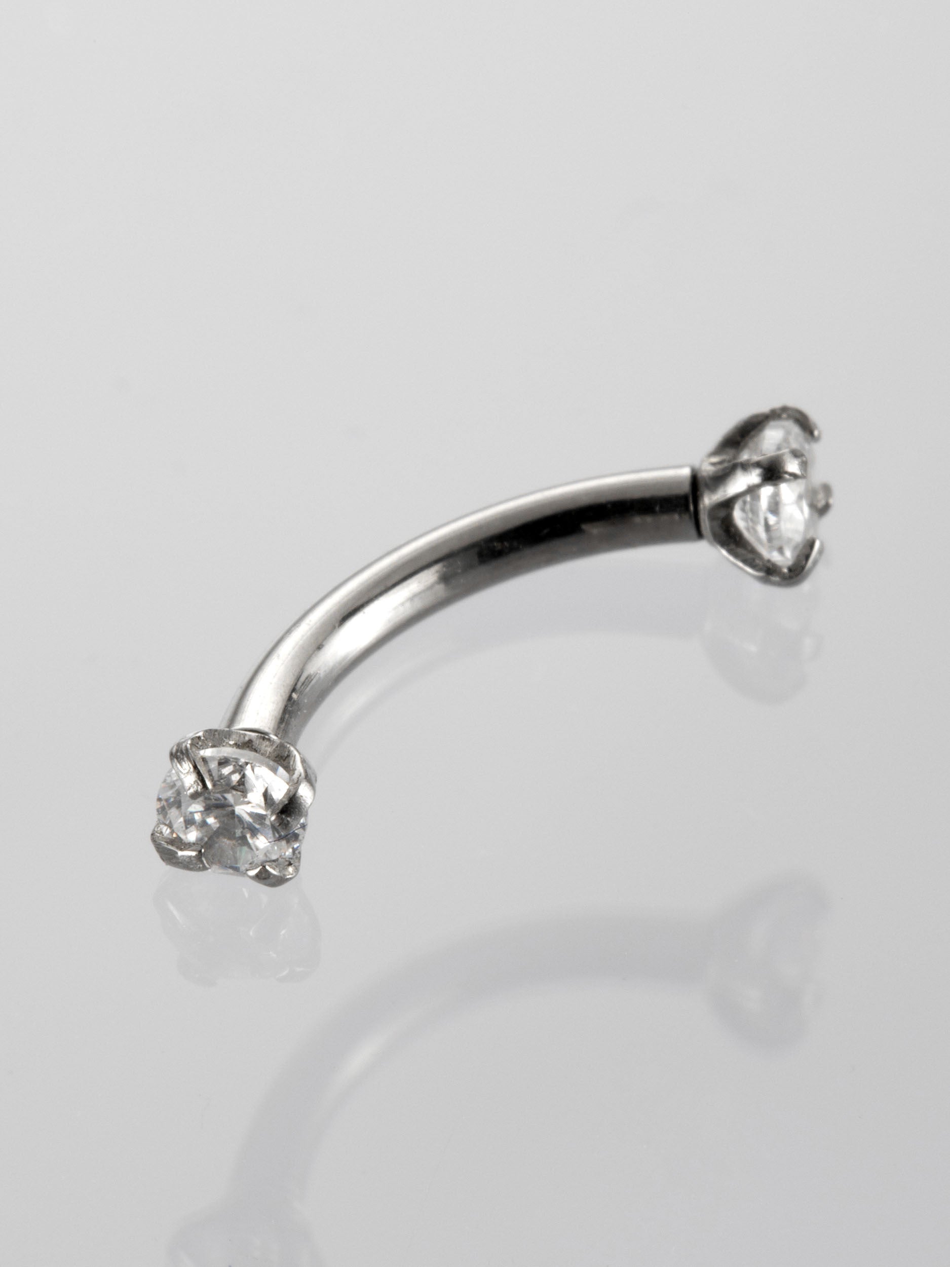 Banánek piercing do obočí s čirými krystaly z chirurgické oceli  VB0022-07