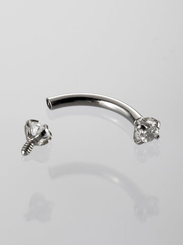 Banánek piercing do obočí s čirými krystaly z chirurgické oceli  VB0022-07