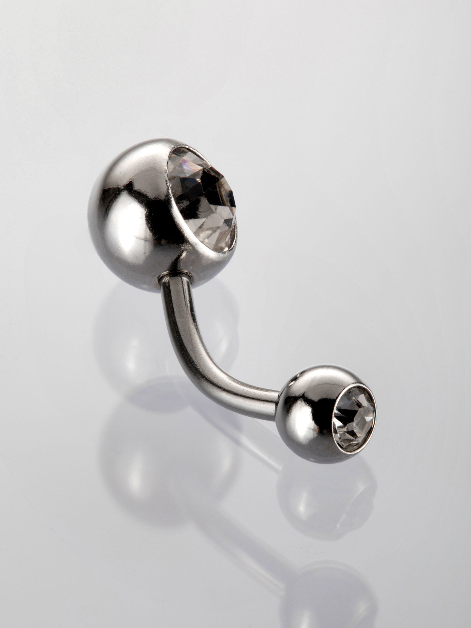 Banánek piercing do pupíku s kuličkamí s čirými krystaly  VB0023-07