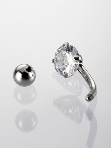 Banánek piercing do pupíku s kuličkou a čirým krystalem z chirurgické oceli VB0025-07