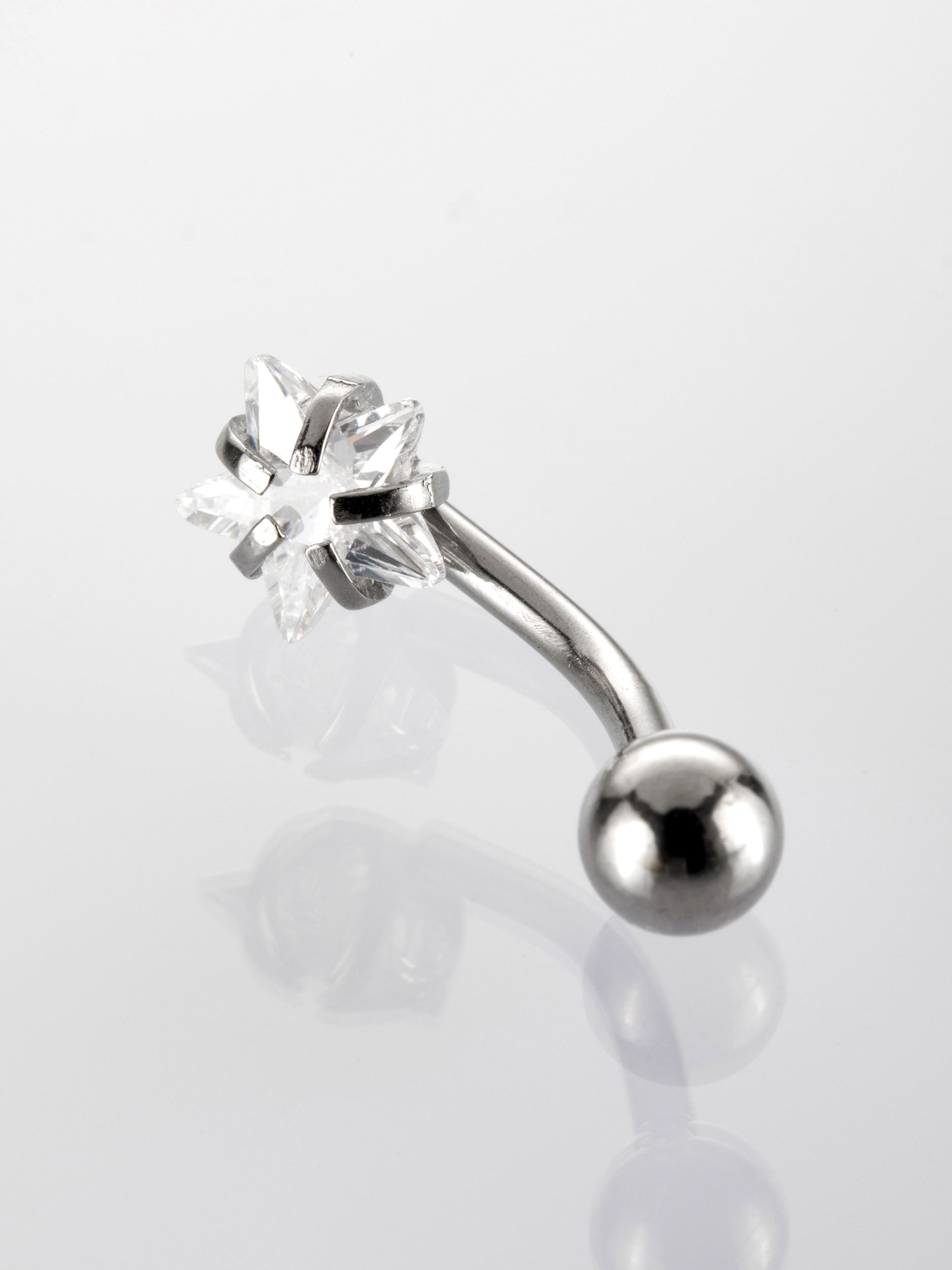 Banánek piercing do pupíku s kuličkou a čirým krystalem ve tvaru hvězdičky  VB0026-07