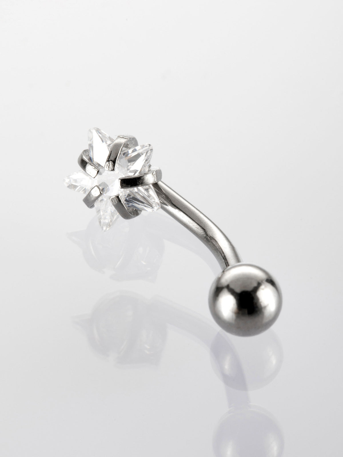 Banánek piercing do pupíku s kuličkou a čirým krystalem ve tvaru hvězdičky  VB0026-07