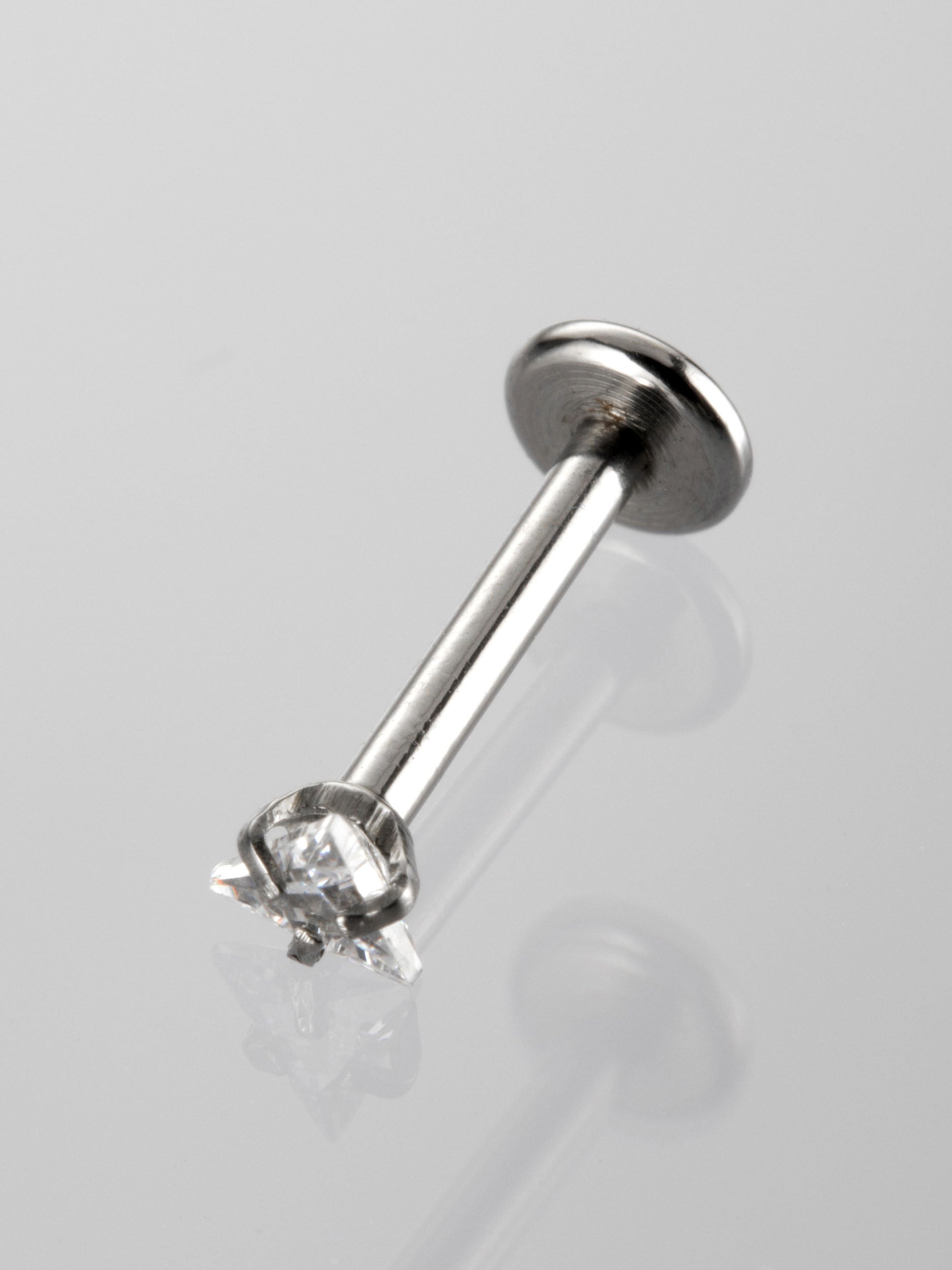 Tyčinka piercing do brady s čirým krystalem ve tvaru trojúhelníku z chirurgické oceli VB0029-07