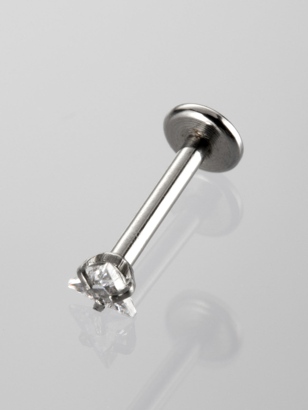 Tyčinka piercing do brady s čirým krystalem ve tvaru trojúhelníku z chirurgické oceli VB0029-07