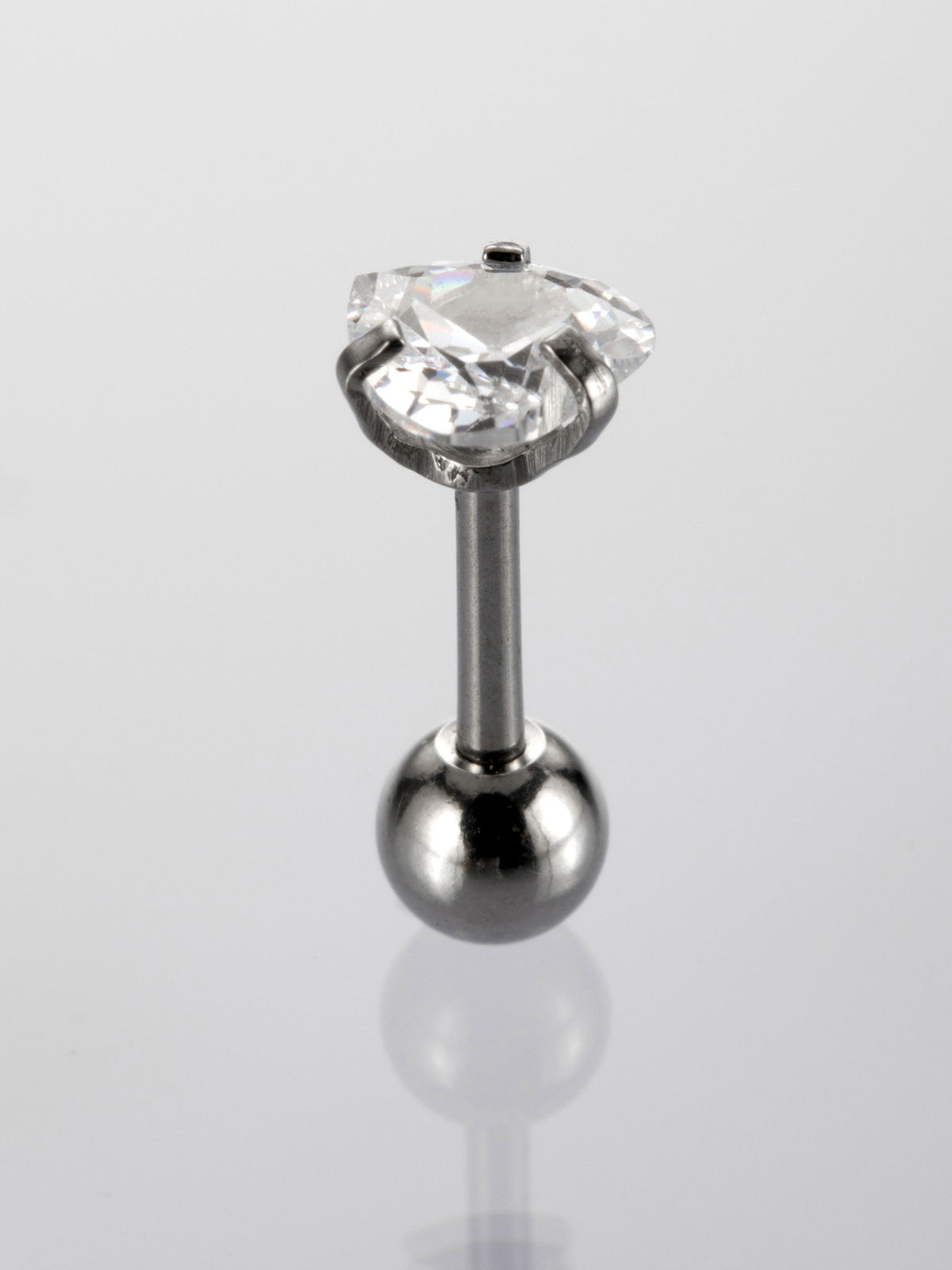 Činka piercing do ucha s čirým krystalem ve tvaru srdce  VB0033-07