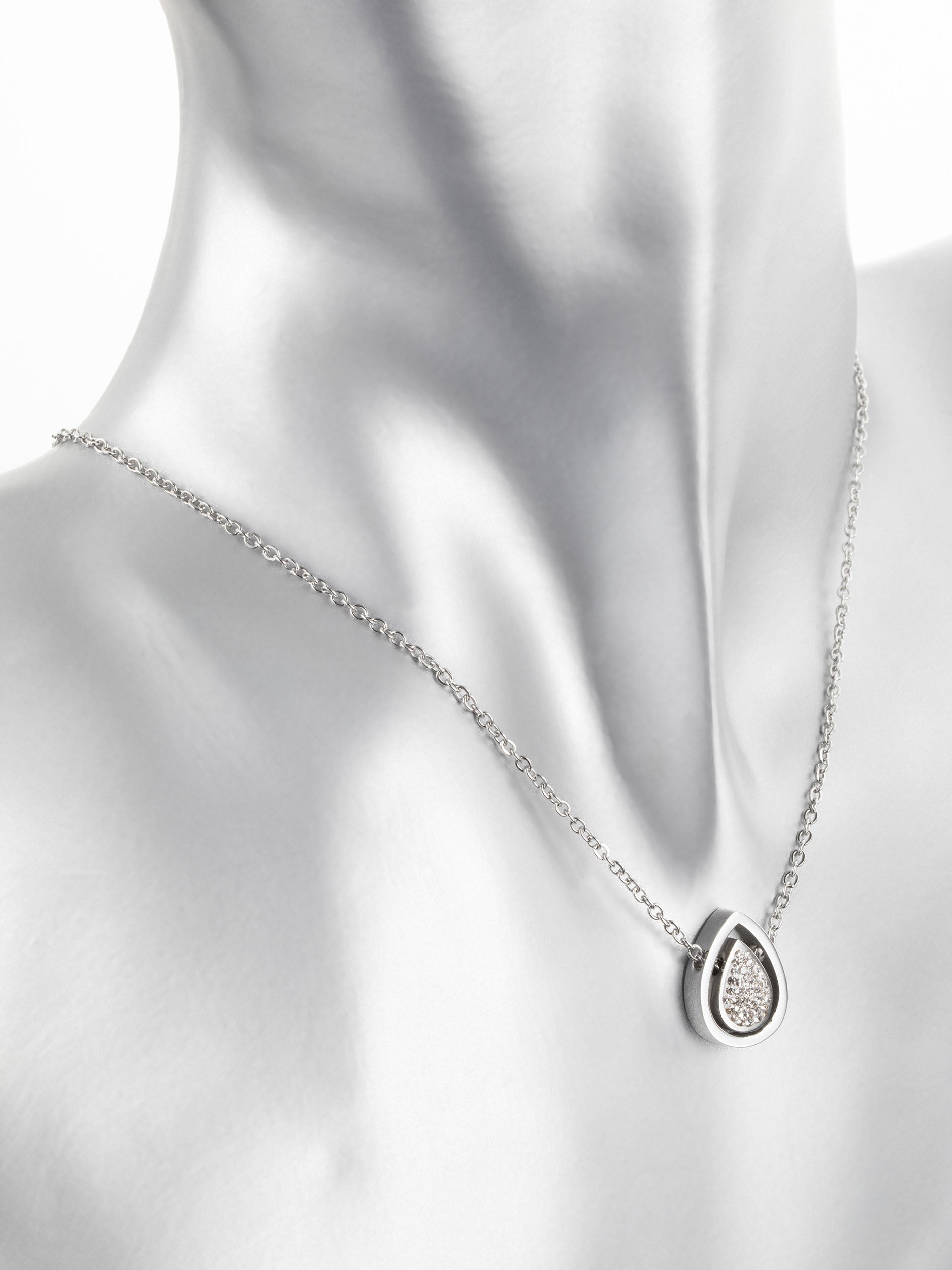Luxusní ocelový náhrdelník ve tvaru kapky vykládaný čirými krystaly NK0658-0107