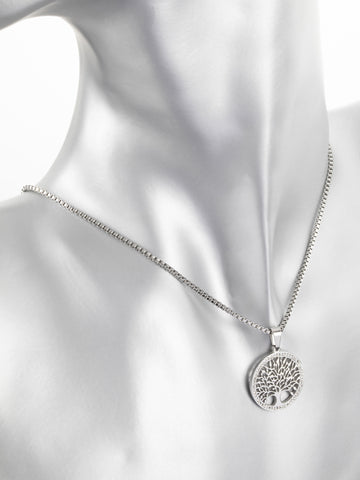 Luxusní náhrdelník z chirurgické oceli a čirých krystalů se stromem života NK1099-0112