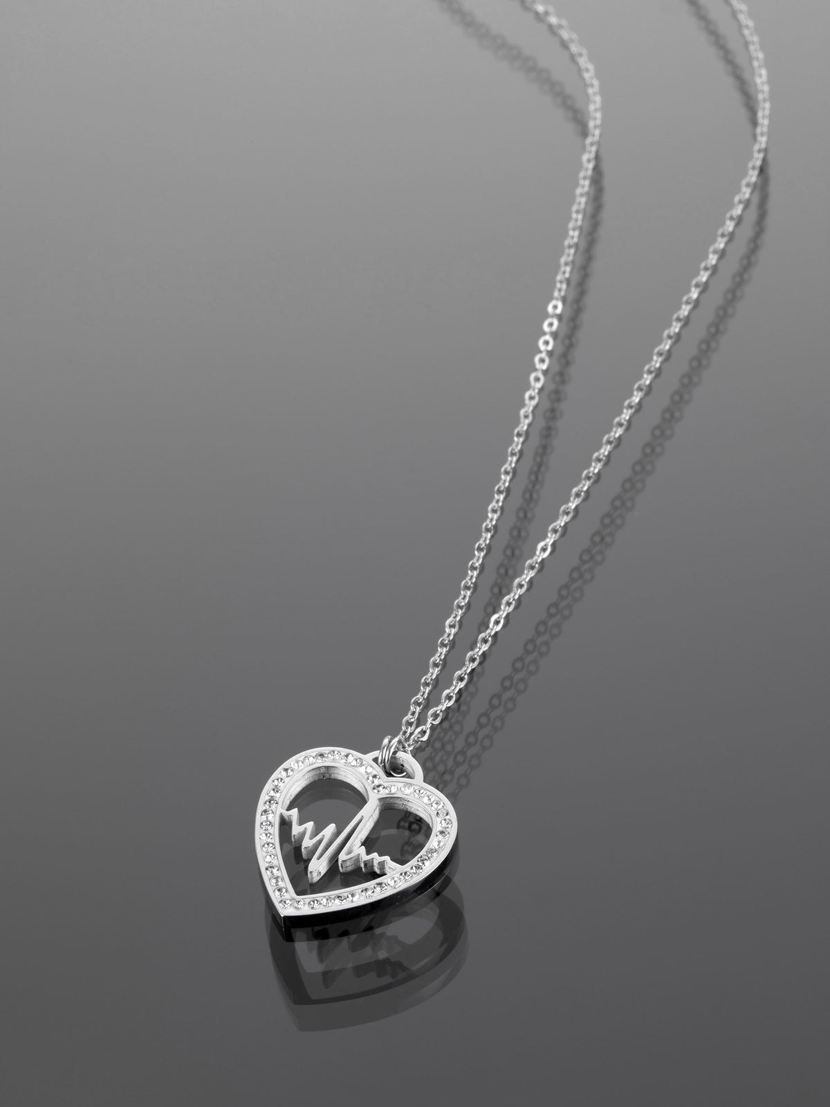 Fashion Icon ocelový řetízek s přívěskem ve tvaru srdce a tepu NK1084-0107