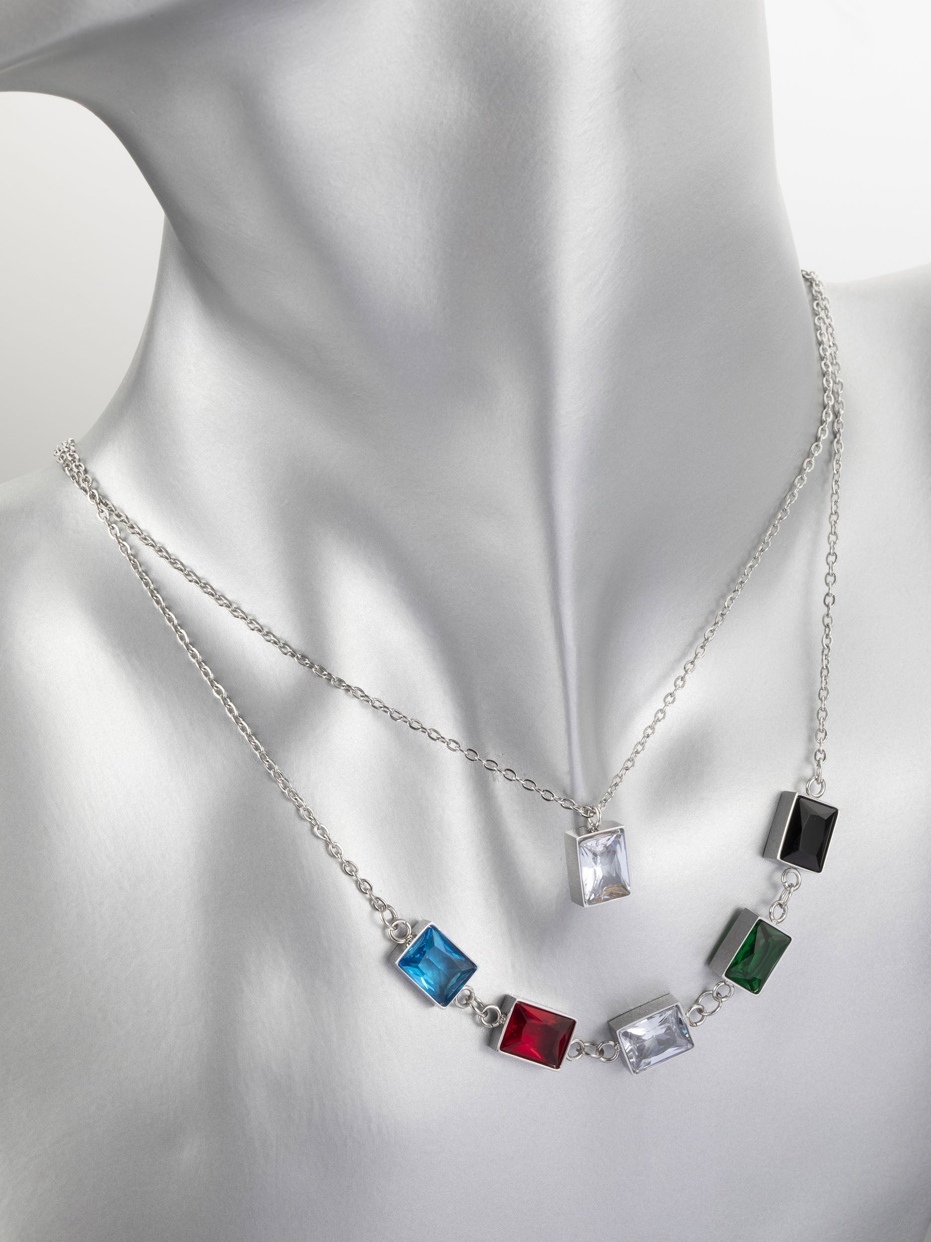 Fashion Icon překrásný dvojitý náhrdelník hranaté barvené krystaly NK1093-0132