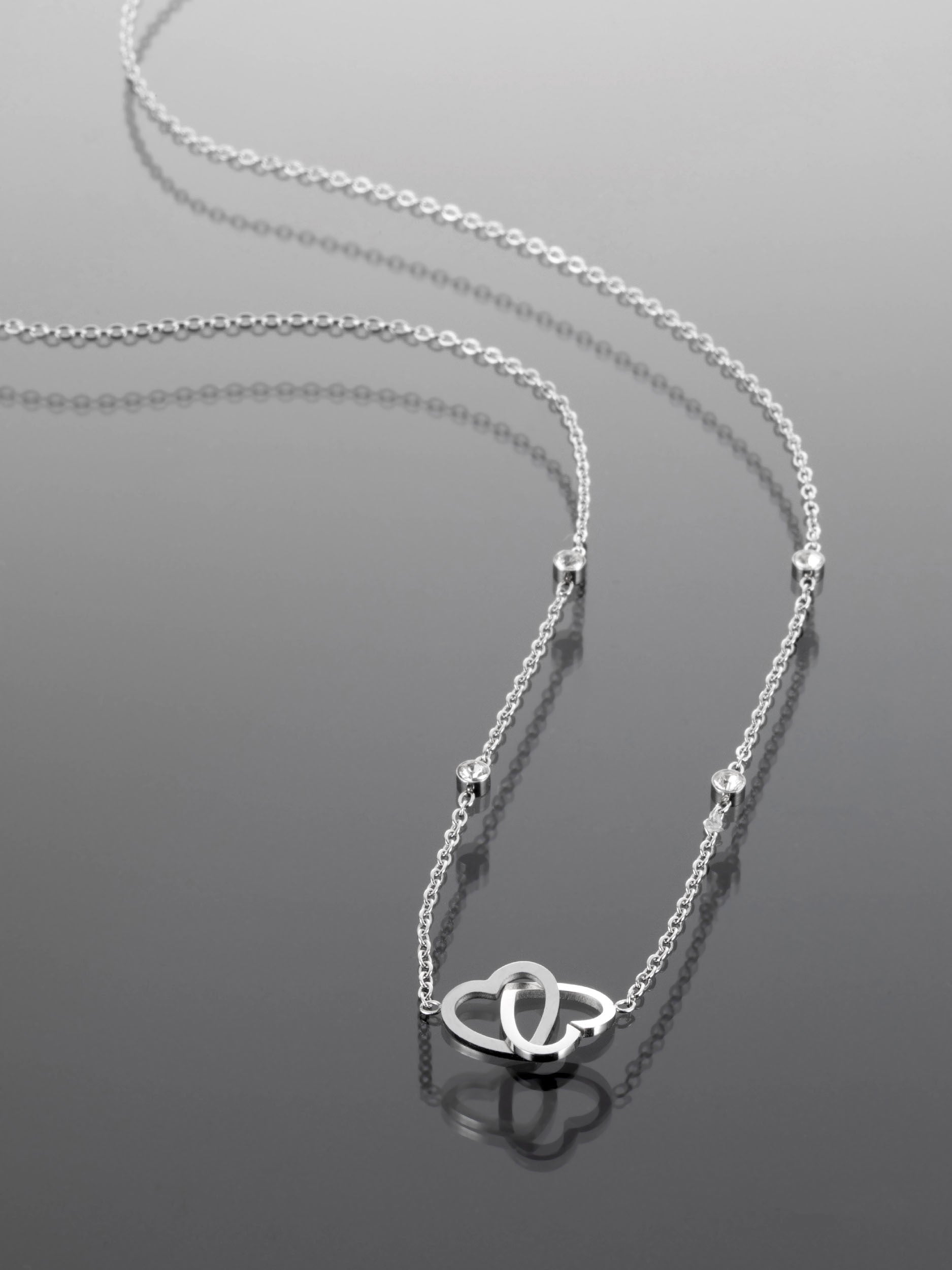 Fashion Icon jemný ocelový náhrdelník se spojenými srdíčky a kamínky NK1082-0107