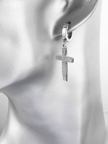 Luxusní kruhové náušnice z chirurgické oceli s přívěsky křížů vykládanými čirými krystaly NE1705-0112