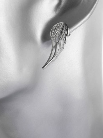 Luxusní náušnice z chirurgické oceli s přívěsky andělských křídel s drobnými čirými krystaly NE1714-0112