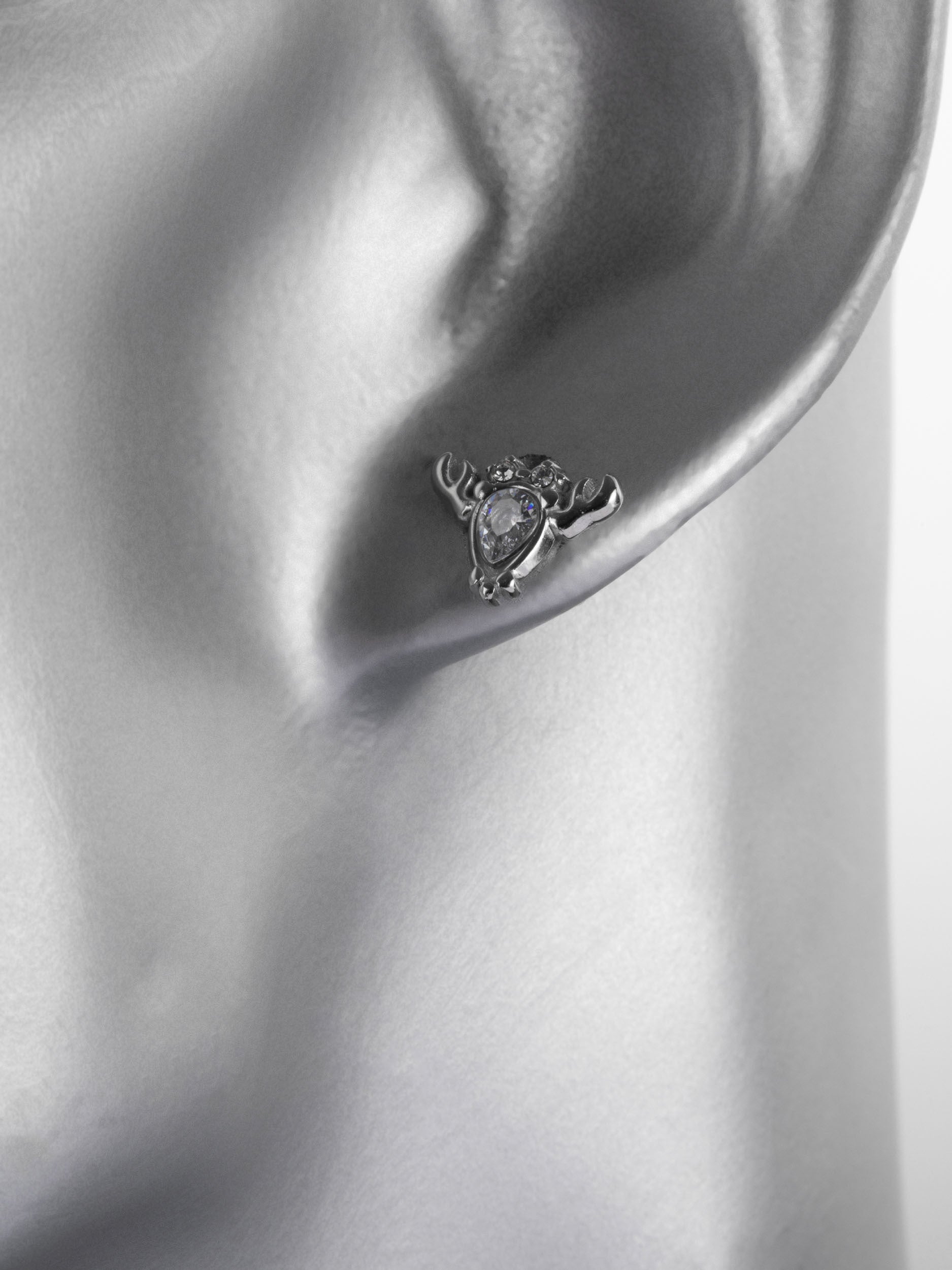 Krásné drobné náušnice ve tvaru soba z chirurgické oceli s čirými krystaly  NE1719-0112