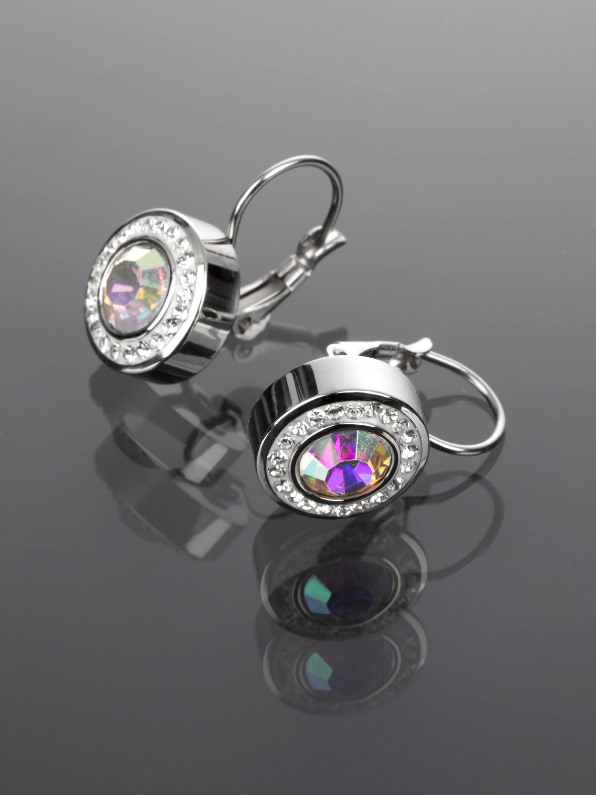Krásné náušnice s kolečky s barevnými krystaly z chirurgické oceli NE1788-0101