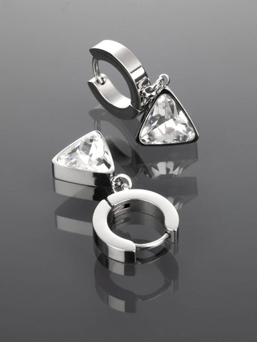 Krásné kruhové náušnice s přívěsky trojúhelníku s výrazným čirým krystalem z chirurgické oceli NE1807-0112